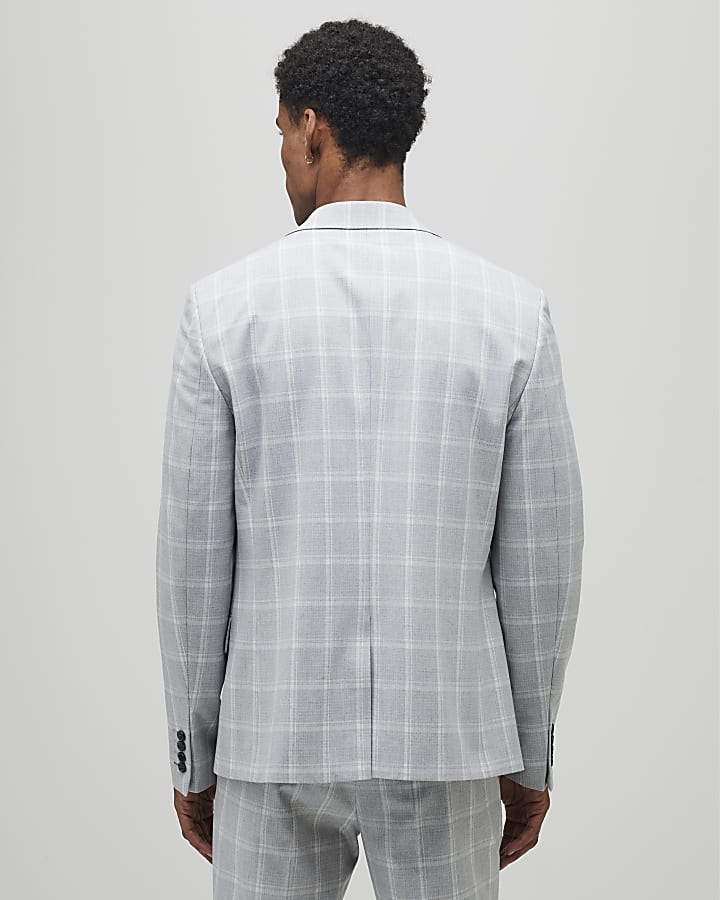 Grey Slim Fit Check Suit Jacket