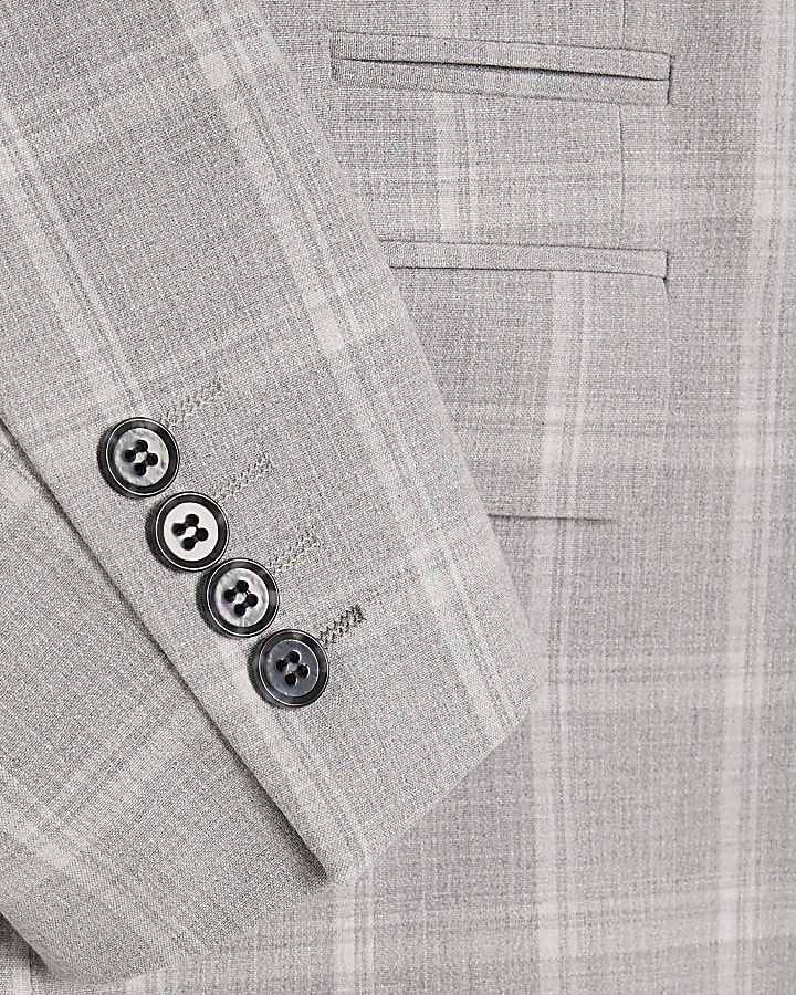 Grey Slim Fit Check Suit Jacket
