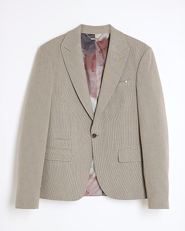 Brown Skinny Fit Puppytooth Jacket Suit