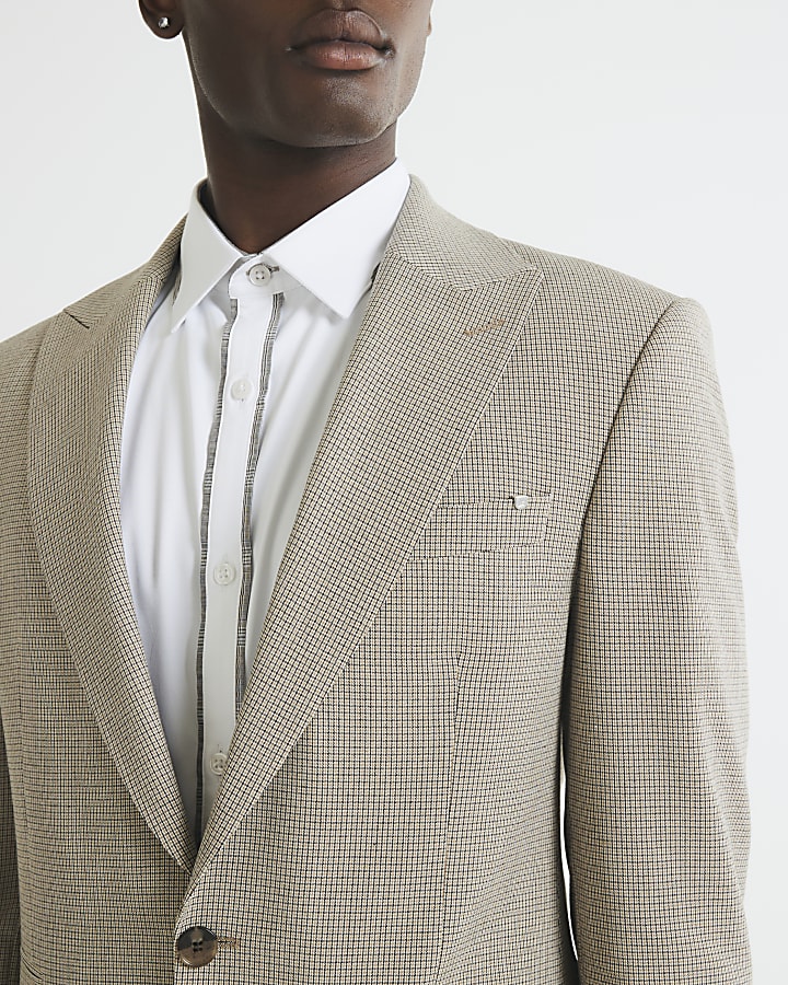 Brown Skinny Fit Puppytooth Jacket Suit