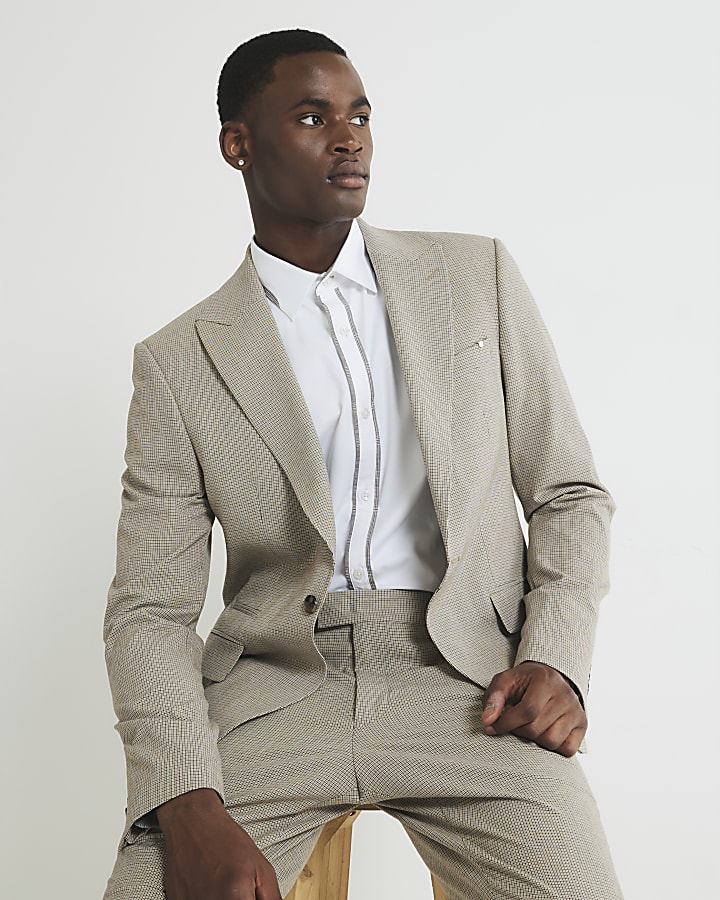 Brown Skinny Fit Puppytooth Jacket Suit