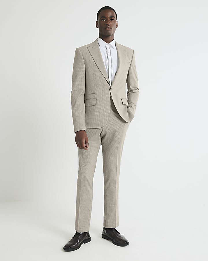 Brown Skinny Fit Puppytooth Jacket Suit