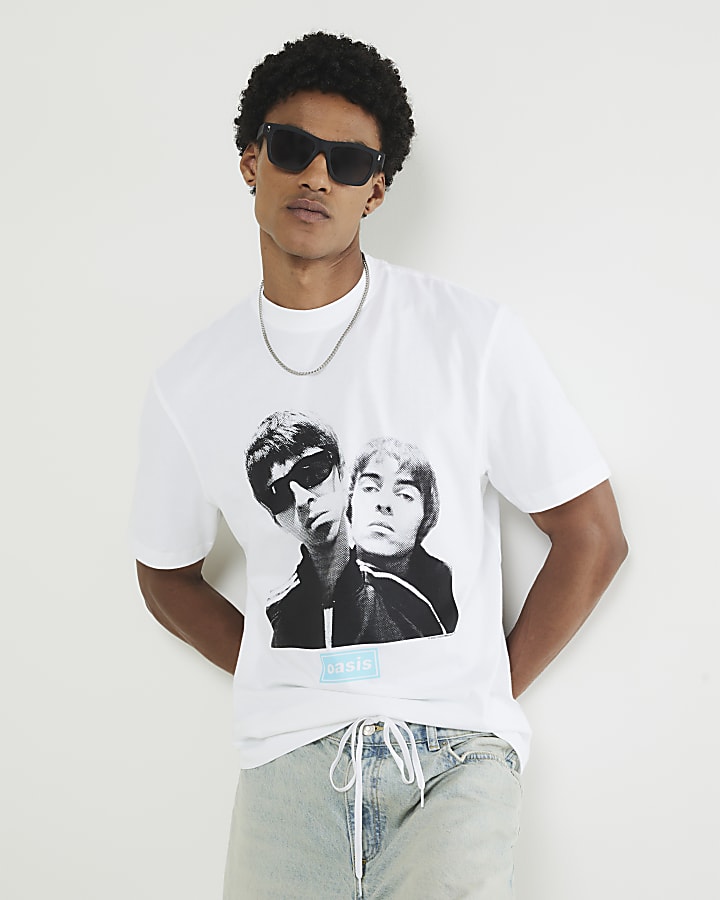 White Regular Fit Oasis Band T-Shirt