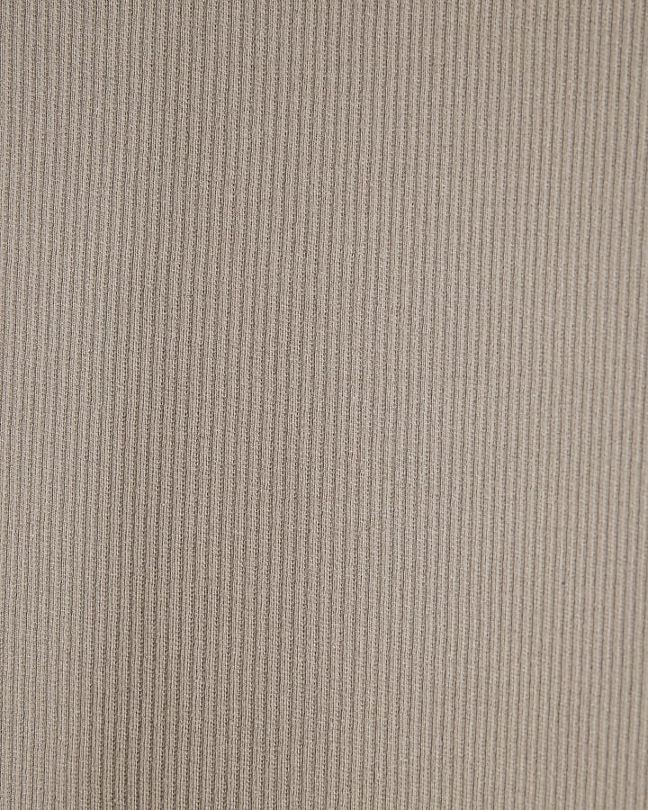 Beige Short Sleeve Regular Fit Ribbed T-Shirt