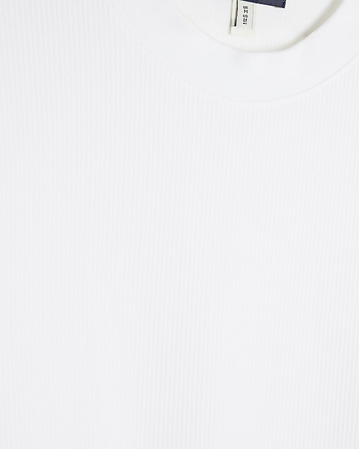 White Short Sleeve Regular Fit Ribbed T-Shirt