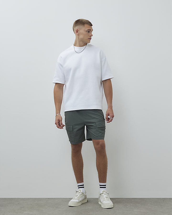 White Short Sleeve Regular Fit Ribbed T-Shirt