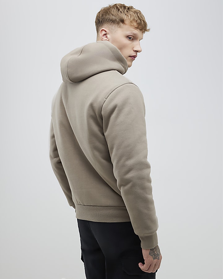 Grey Regular Fit Faux Fur Lined Hoodie