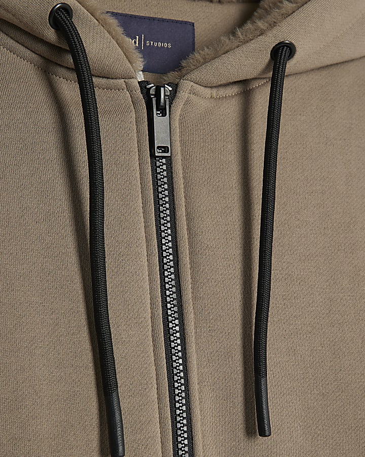 Grey Regular Fit Faux Fur Lined Hoodie