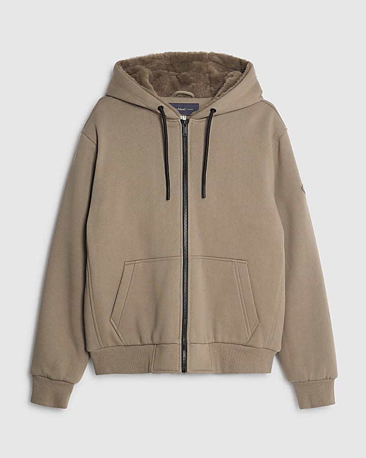 Grey Regular Fit Faux Fur Lined Hoodie