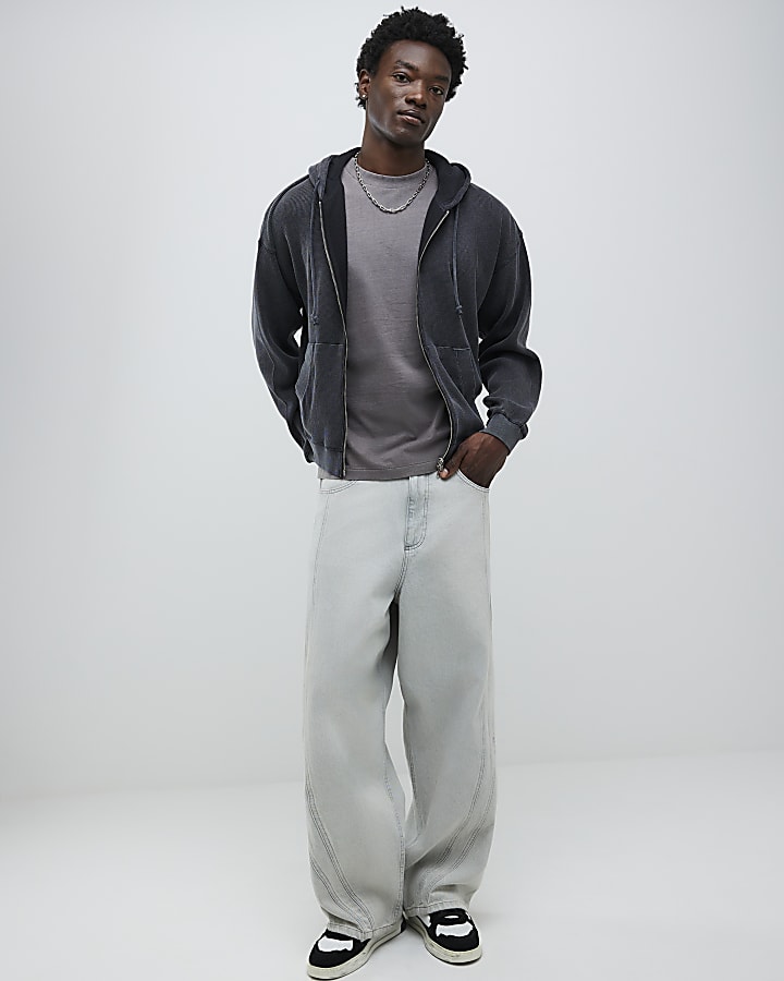 Black Washed Zip Through Hoodie
