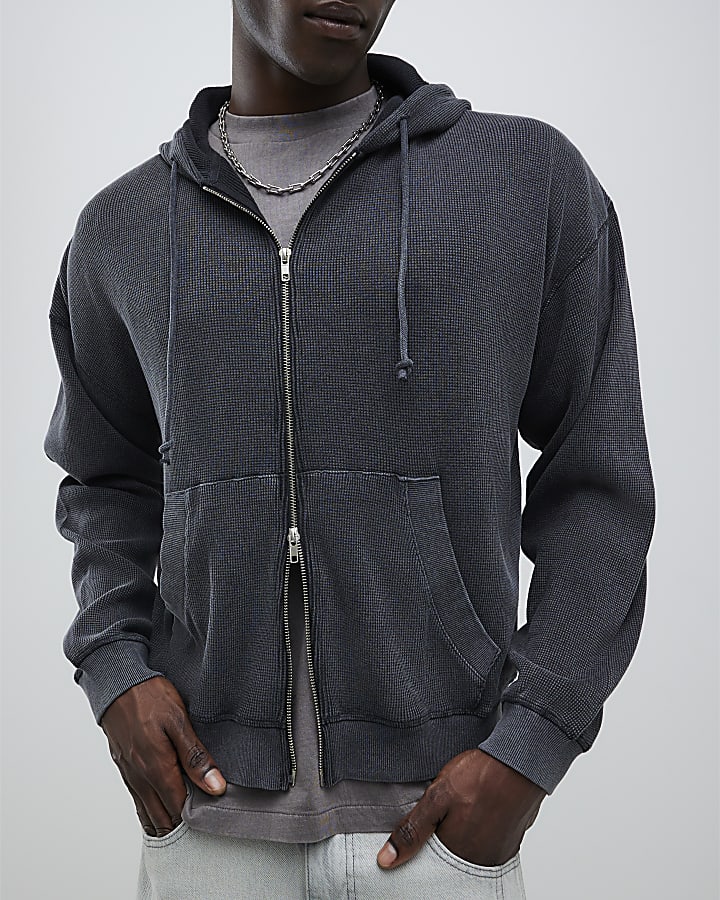 Black Washed Zip Through Hoodie