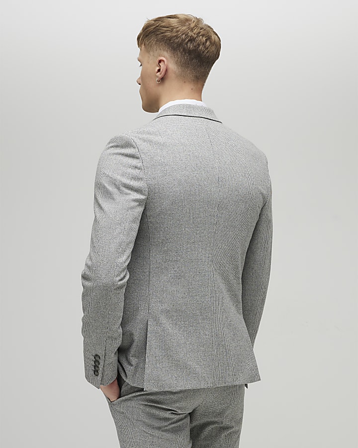 Grey Puppy Tooth Skinny Suit Jacket