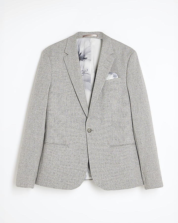 Grey Puppy Tooth Skinny Suit Jacket