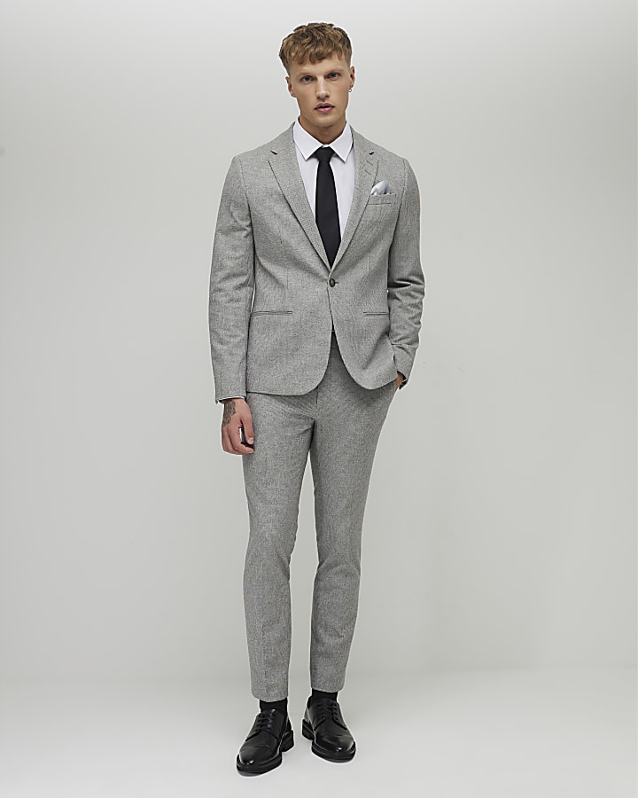 Grey Puppy Tooth Skinny Suit Jacket