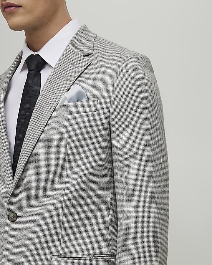 Grey Puppy Tooth Skinny Suit Jacket