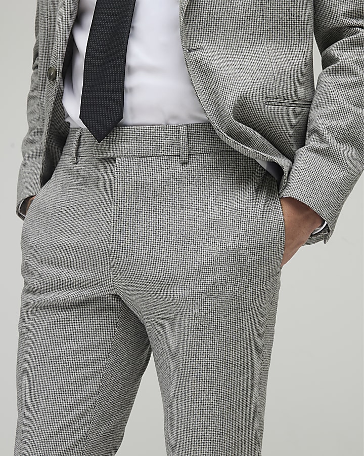 Grey Puppy Tooth Check Skinny Suit Trousers
