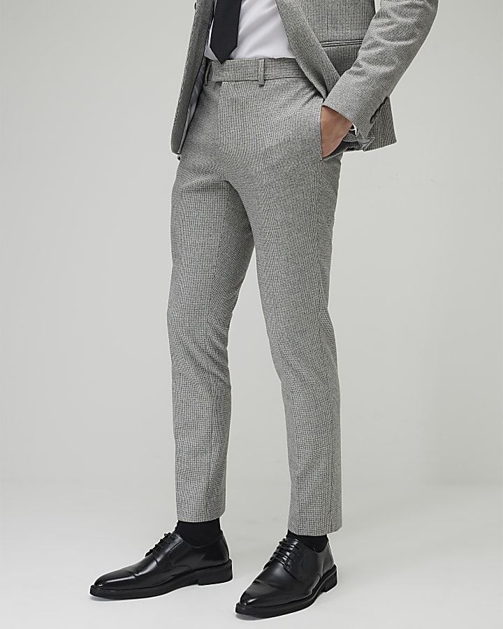 Grey Puppy Tooth Check Skinny Suit Trousers