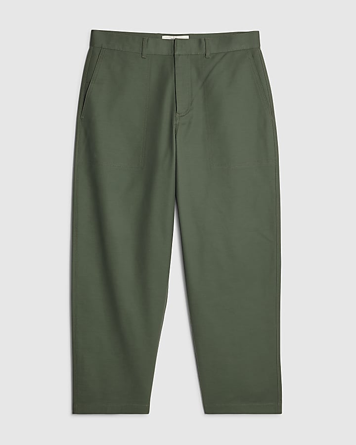 Khaki Barrell Leg Chino Trousers