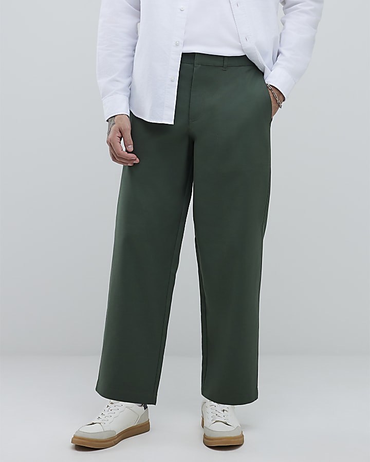 Khaki Barrell Leg Chino Trousers