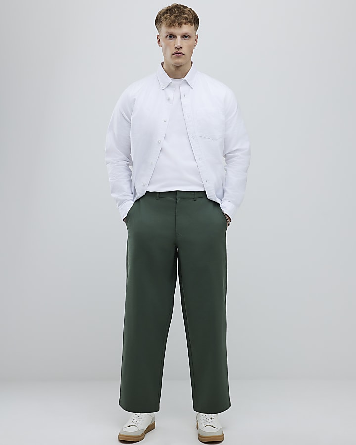 Khaki Barrell Leg Chino Trousers