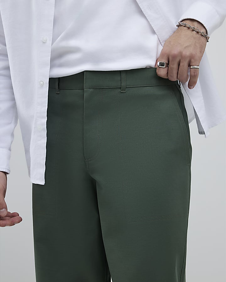 Khaki Barrell Leg Chino Trousers