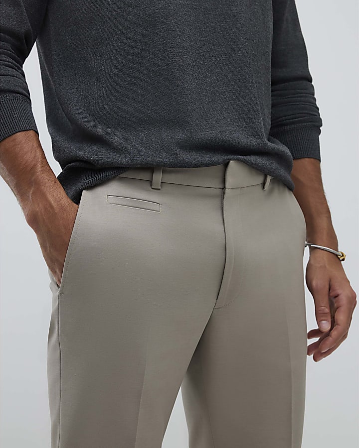 Stone Slim Fit Elasticated Chino Trousers