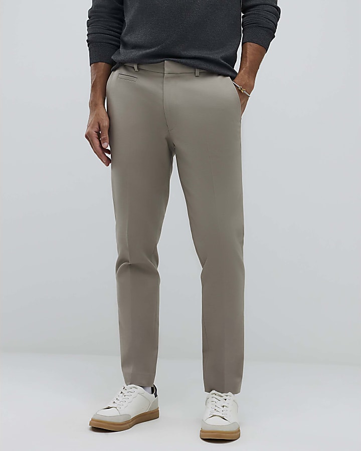 Stone Slim Fit Elasticated Chino Trousers