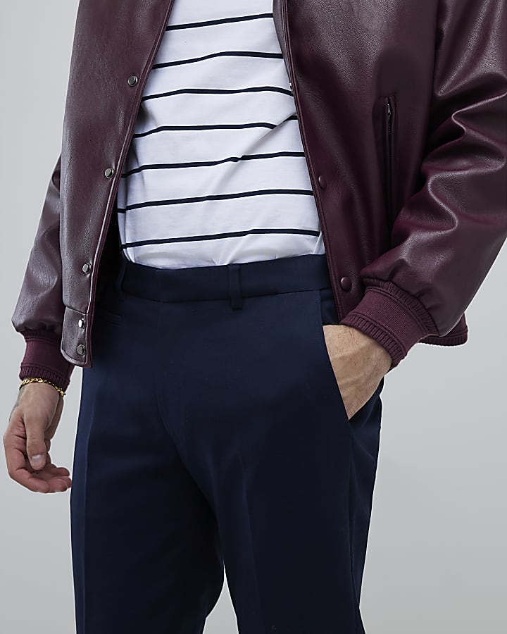 Navy Slim Fit Elasticated Chino Trousers