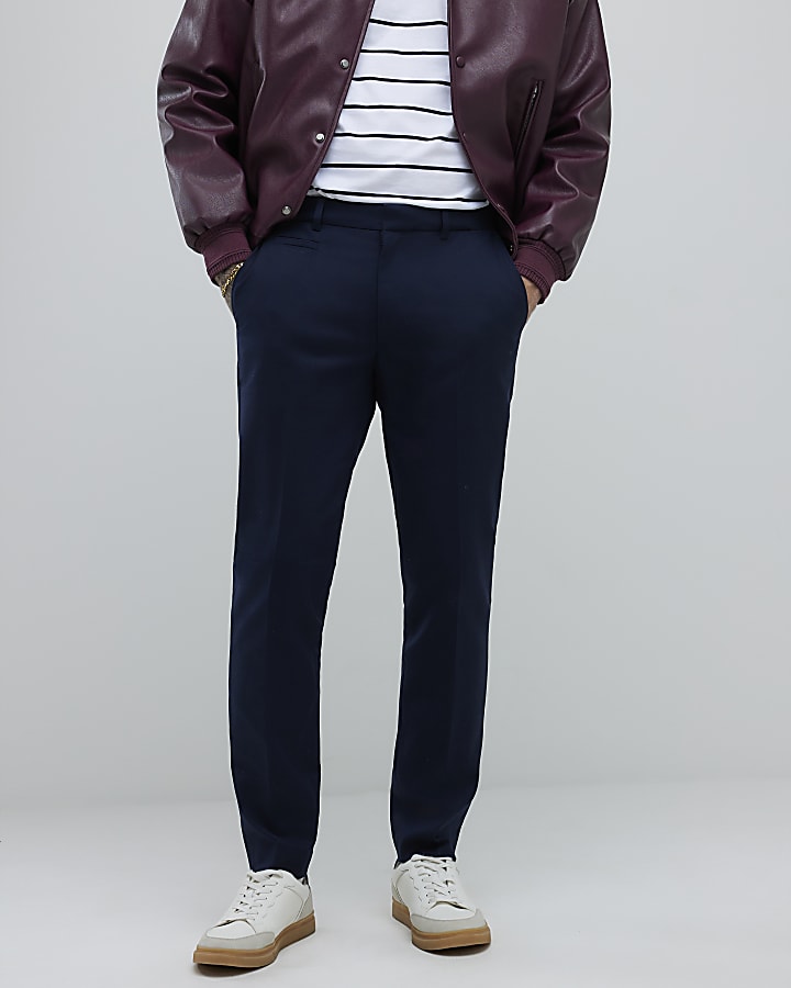 Navy Slim Fit Elasticated Chino Trousers