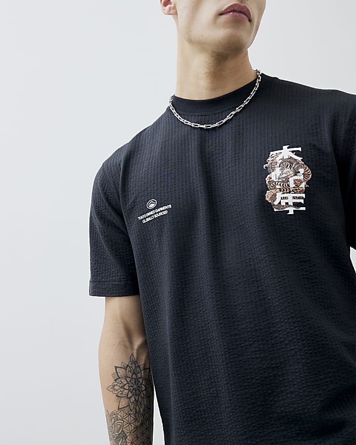 Black Regular Fit Japanese Dragon T-Shirt