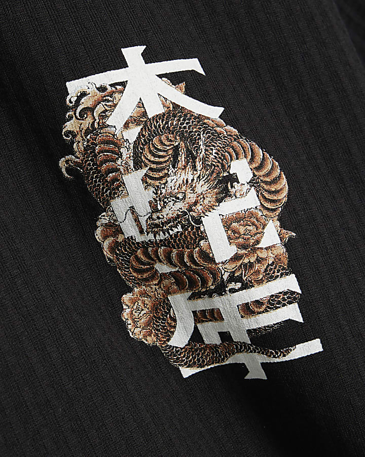 Black Regular Fit Japanese Dragon T-Shirt