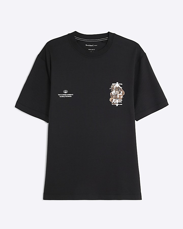 Black Regular Fit Japanese Dragon T-Shirt