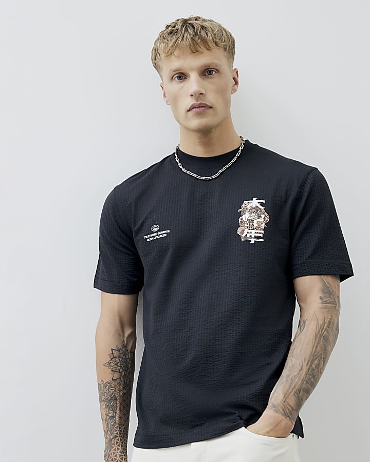 Black Regular Fit Japanese Dragon T-Shirt