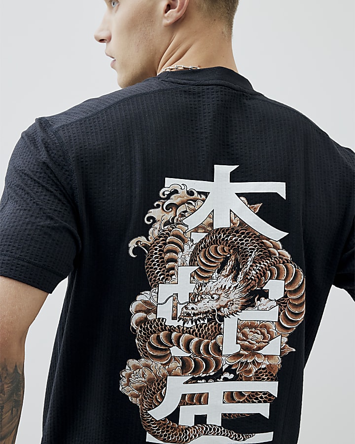 Black Regular Fit Japanese Dragon T-Shirt