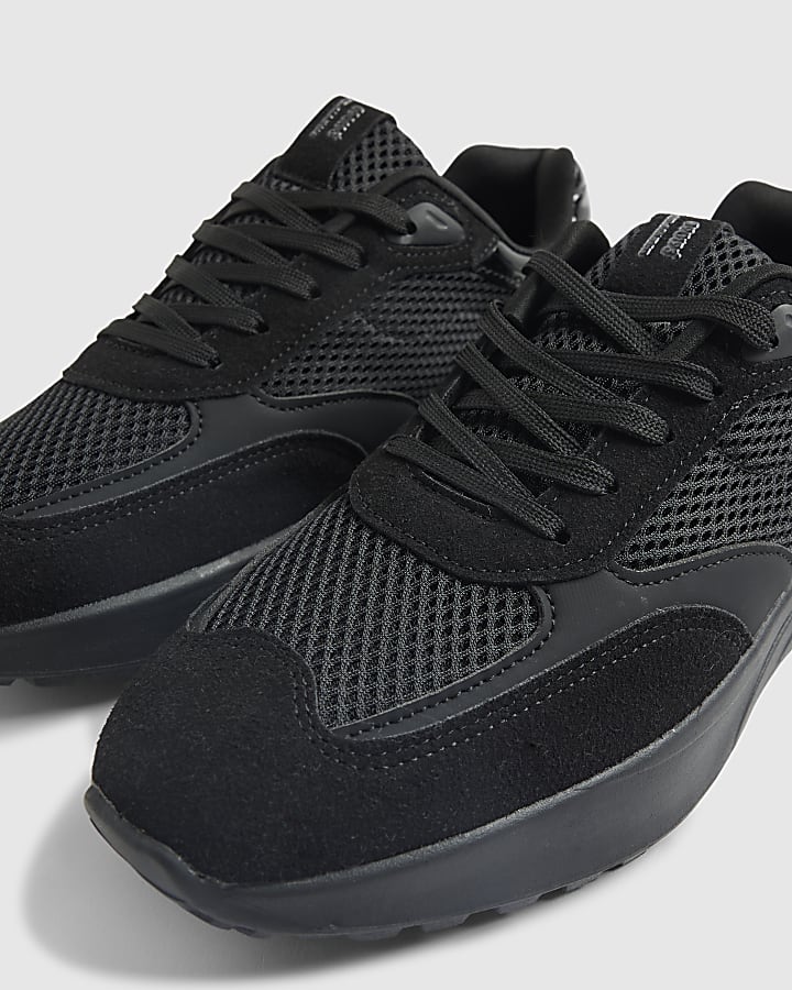 Black Mixed Texture Trainers