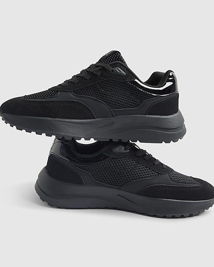 Black Mixed Texture Trainers