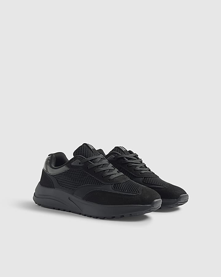 Black Mixed Texture Trainers