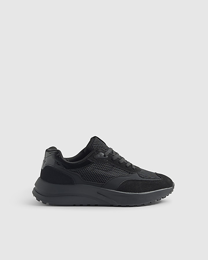 Black Mixed Texture Trainers