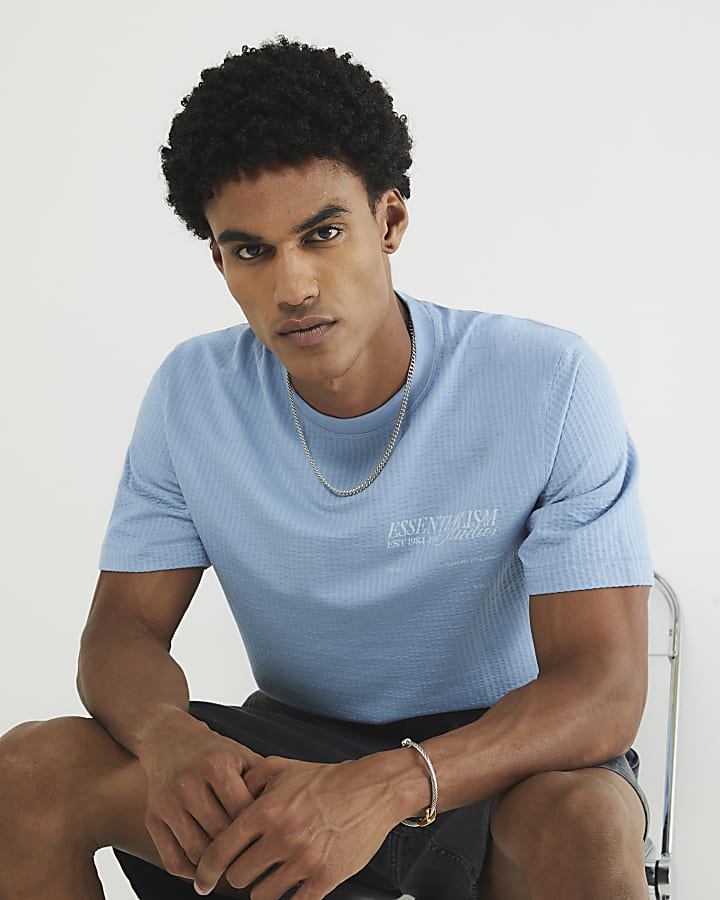 Blue Essentialism Textured T-Shirt