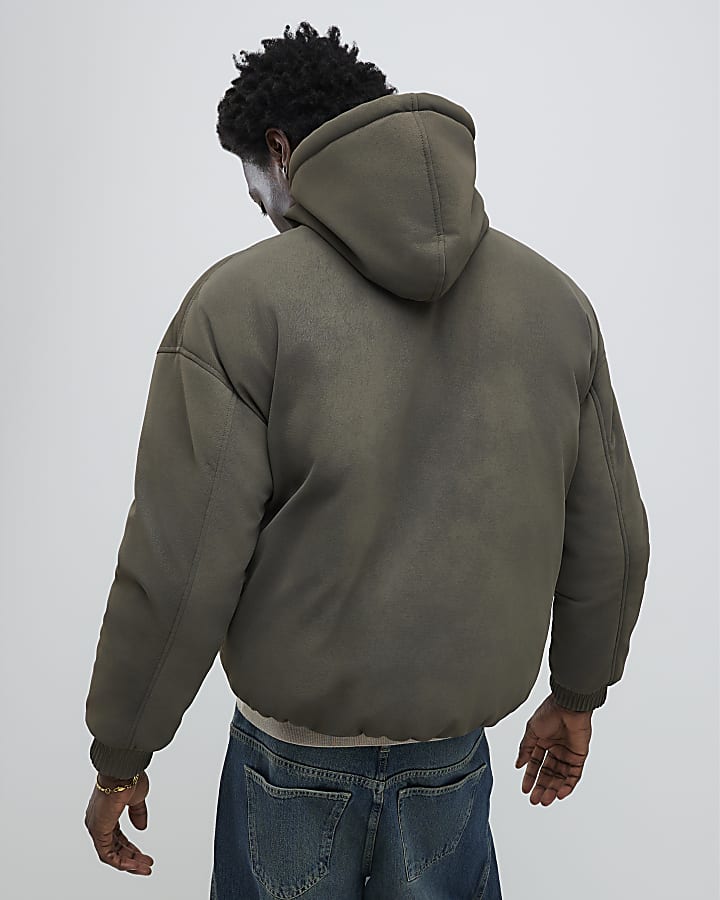 Beige Bubble Hem Embossed Hoodie Jacket