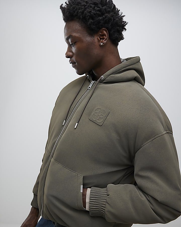 Beige Bubble Hem Embossed Hoodie Jacket