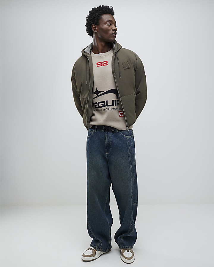 Beige Bubble Hem Embossed Hoodie Jacket