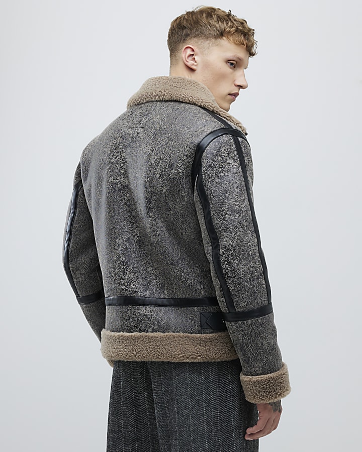 Black Washed Faux Shearling Jacket