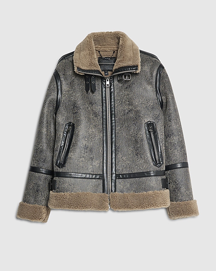Black Washed Faux Shearling Jacket