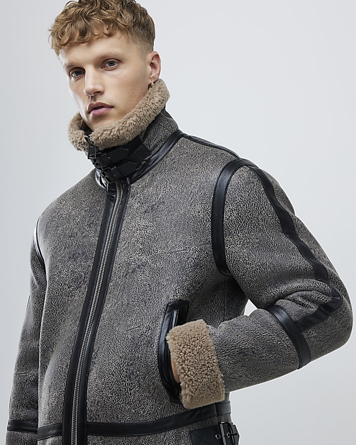 Black Washed Faux Shearling Jacket