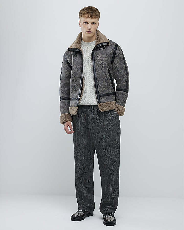Black Washed Faux Shearling Jacket