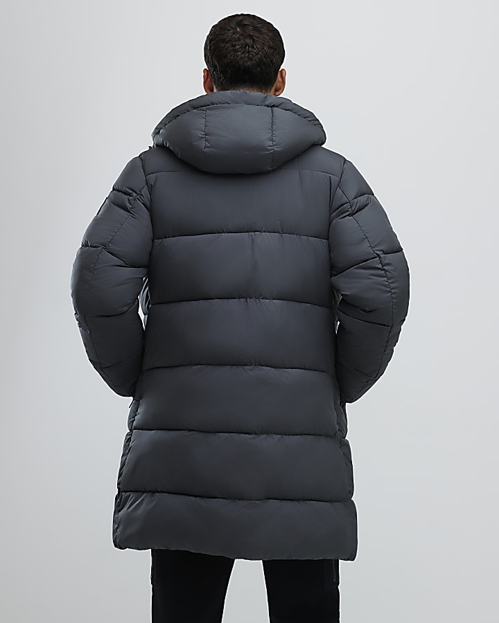 Grey Mid Length Padded Puffer Jacket