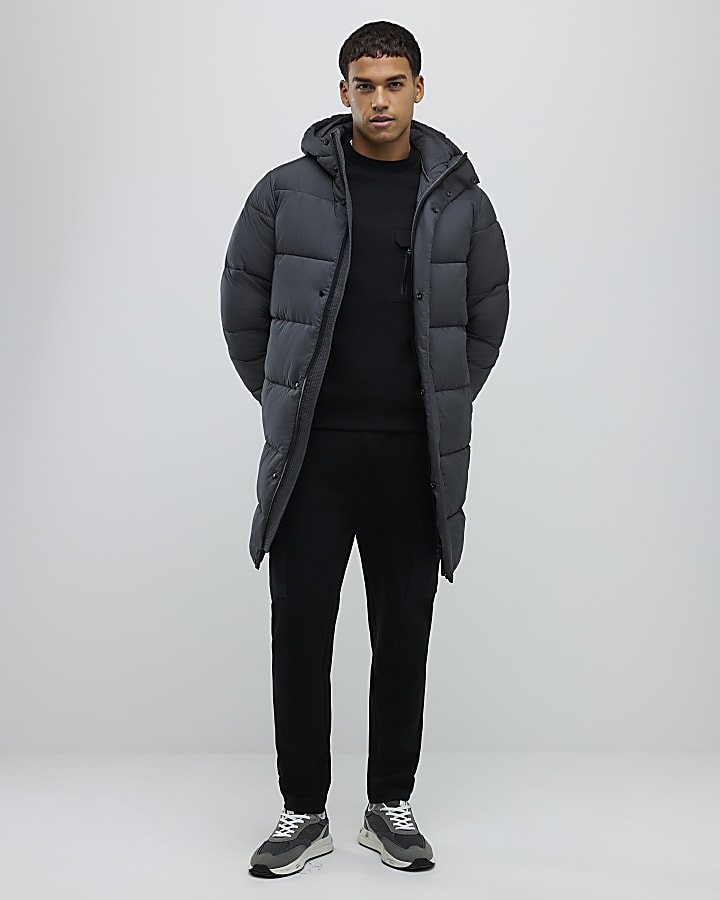 Grey Mid Length Padded Puffer Jacket