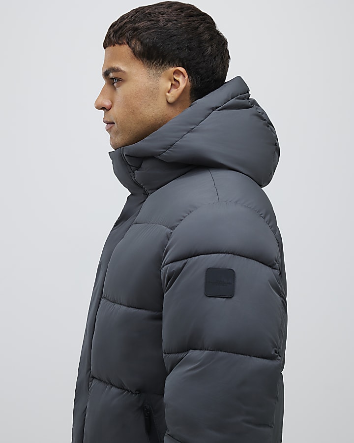 Grey Mid Length Padded Puffer Jacket