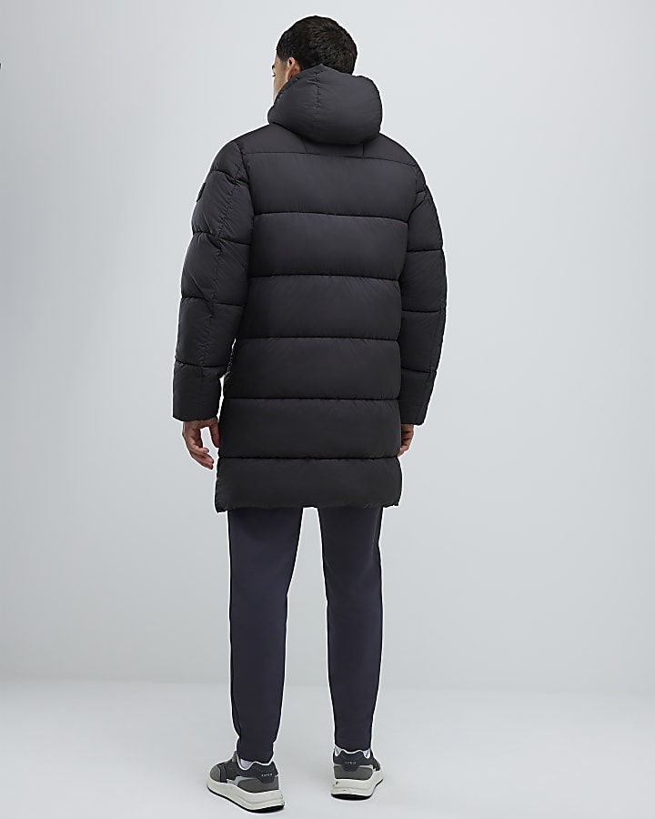 Black Mid Length Padded Puffer Jacket